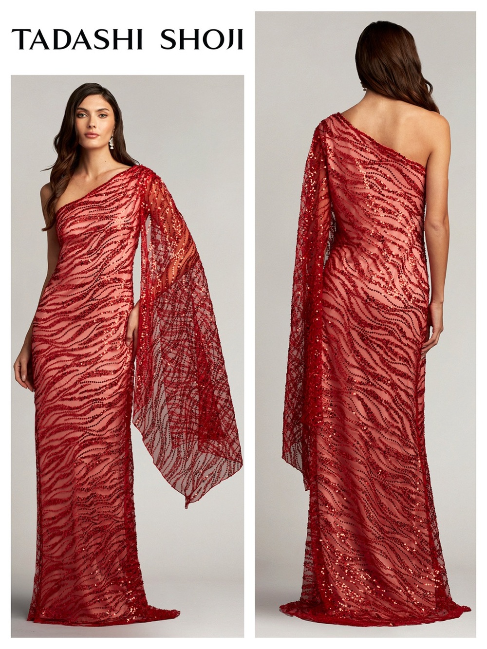 TADASHI SHOJI Esperanza Sequin Cape-Sleeve Gown